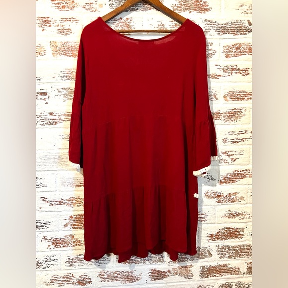 Umgee USA Bell Sleeve Dress Gauze Cotton Christmas Red White A Line Size XL - Picture 7 of 11